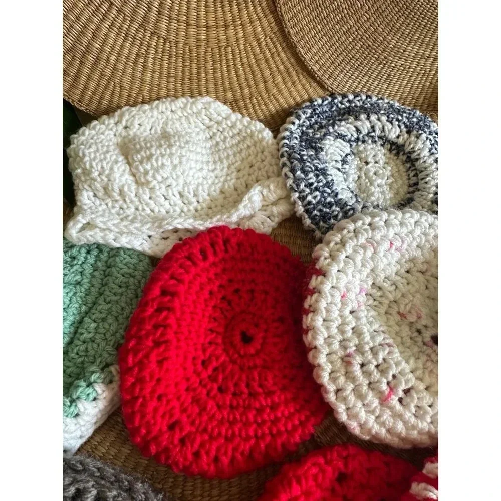 Lot of 9 Small hand knit Beret hats